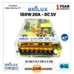 Power Supply Trafo Brilux DC 5V 20A | 100W - SLIM (High Quality)